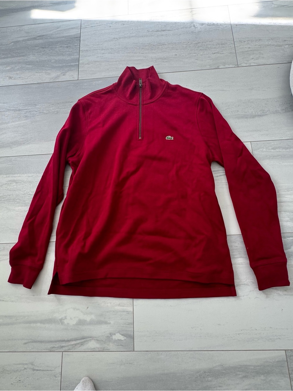 Lacoste Men's Quarter-Zip Pullover Sweatshirt Sweater in Deep Red